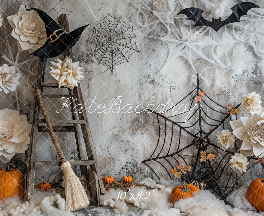 Kate Halloween Spooky Pumpkins and Spiderweb Backdrop Designed by Mini MakeBelieve