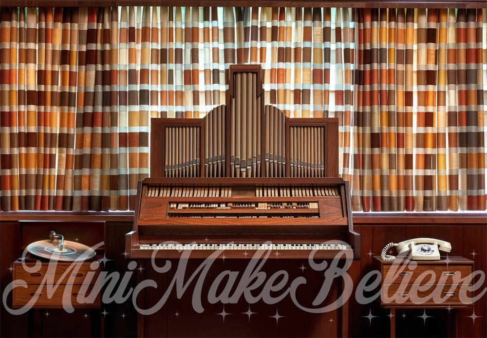 Sfondo per la stanza della musica retrò marrone del pianoforte progettato da Mini MakeBelieve