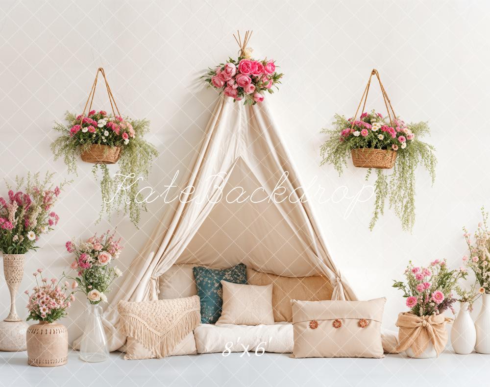 Kate Spring Bohemian Floral Tent Pillow Backdrop Designed by Emetselch