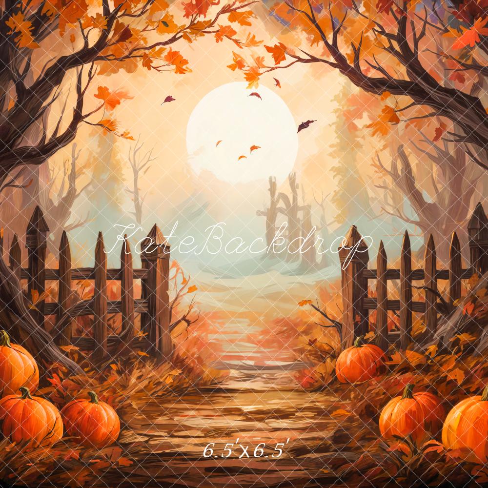 Kate Fall Pumpkin Forest Sunset Backdrop Designed by Emetselch