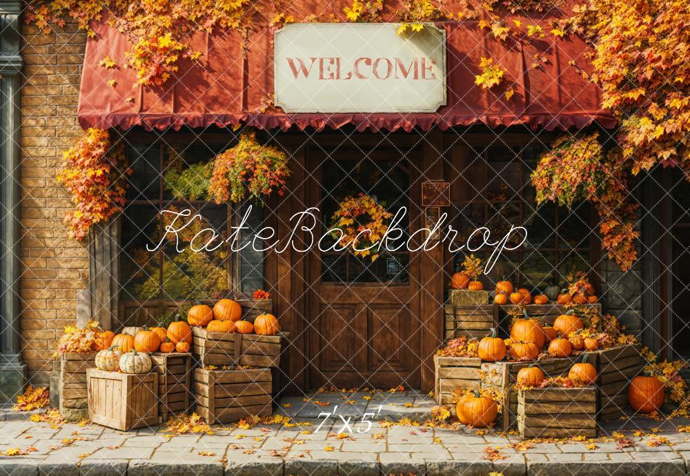 Tienda de Calabazas de Otoño Fondo de Hojas de Arce Diseñado por Emetselch