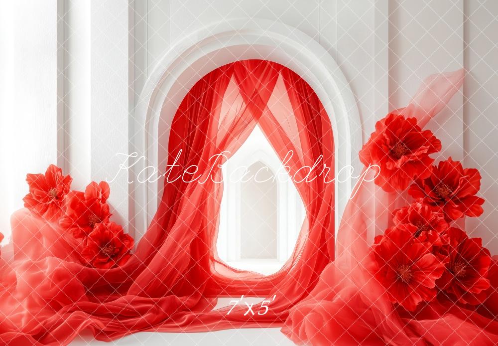 Kate Valentine Red Draped Arch Floral Backdrop Designed by Patty Roberts