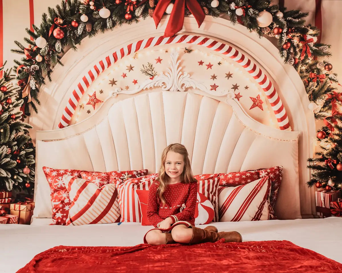 Kate Christmas Candy Cane Arch Headboard Upholstered Fleece Backdrop Designed by Emetselch