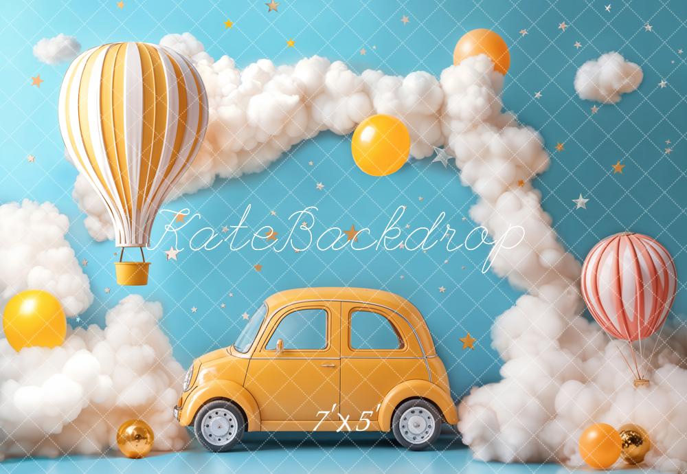 Kate Cake Smash Hot Air Balloon Car Clouds Backdrop Designed by Emetselch