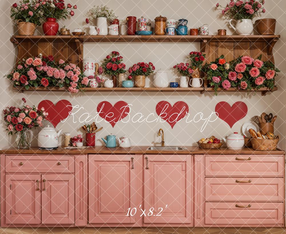 TEST Kate Valentine Kitchen Floral Red Heart Backdrop Designed by Emetselch