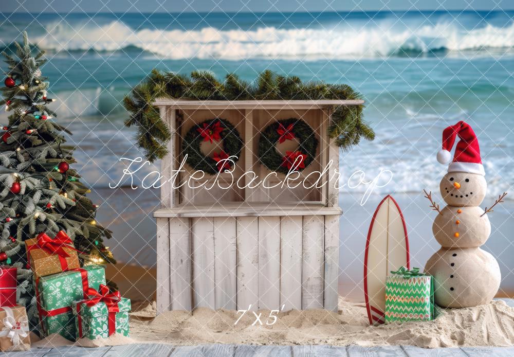 Kate Christmas Beach Snowman Surfboard Backdrop Designed by Mini MakeBelieve