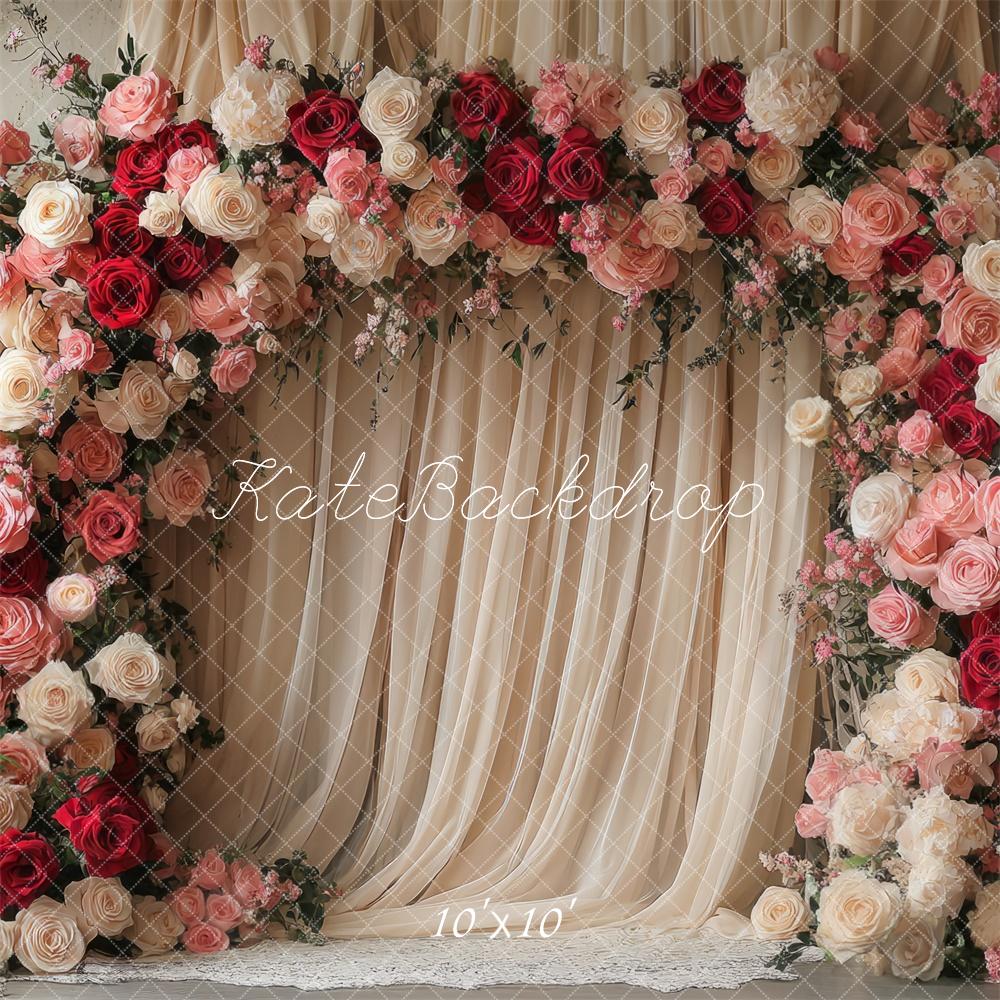 TEST Valentine Flower Arch Wedding Curtains Foto Achtergrond Designed by Mini MakeBelieve