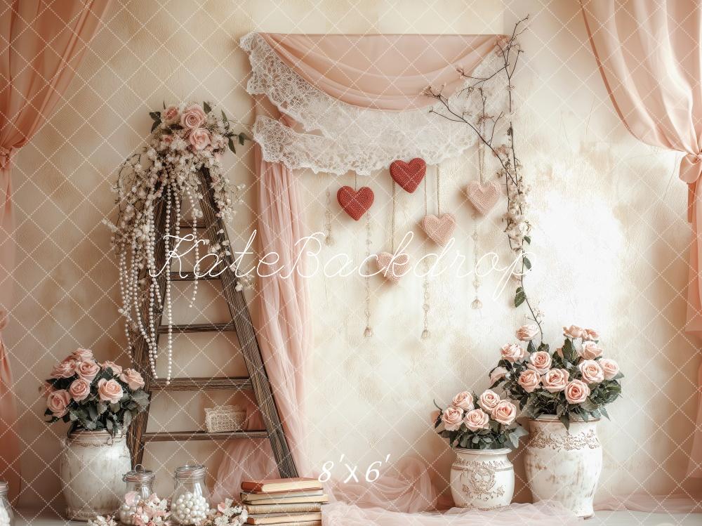 Kate Valentine Rustic Pink Floral Ladder Backdrop Designed by Patty Roberts