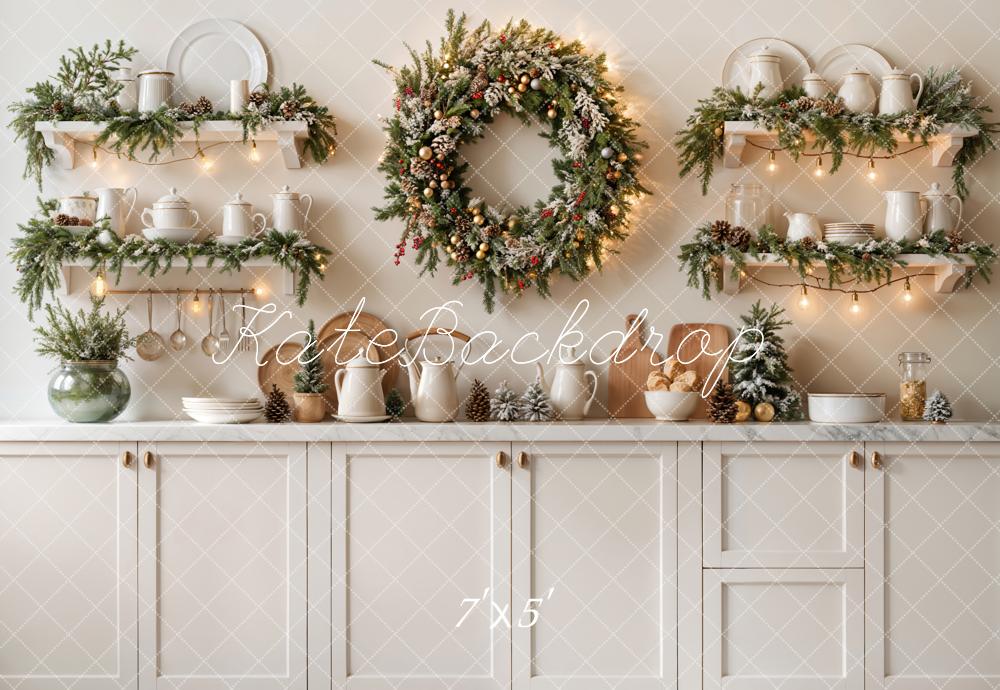 Kate Christmas Kitchen White Cabinets with Led Light Strip Backdrop Designed by Emetselch