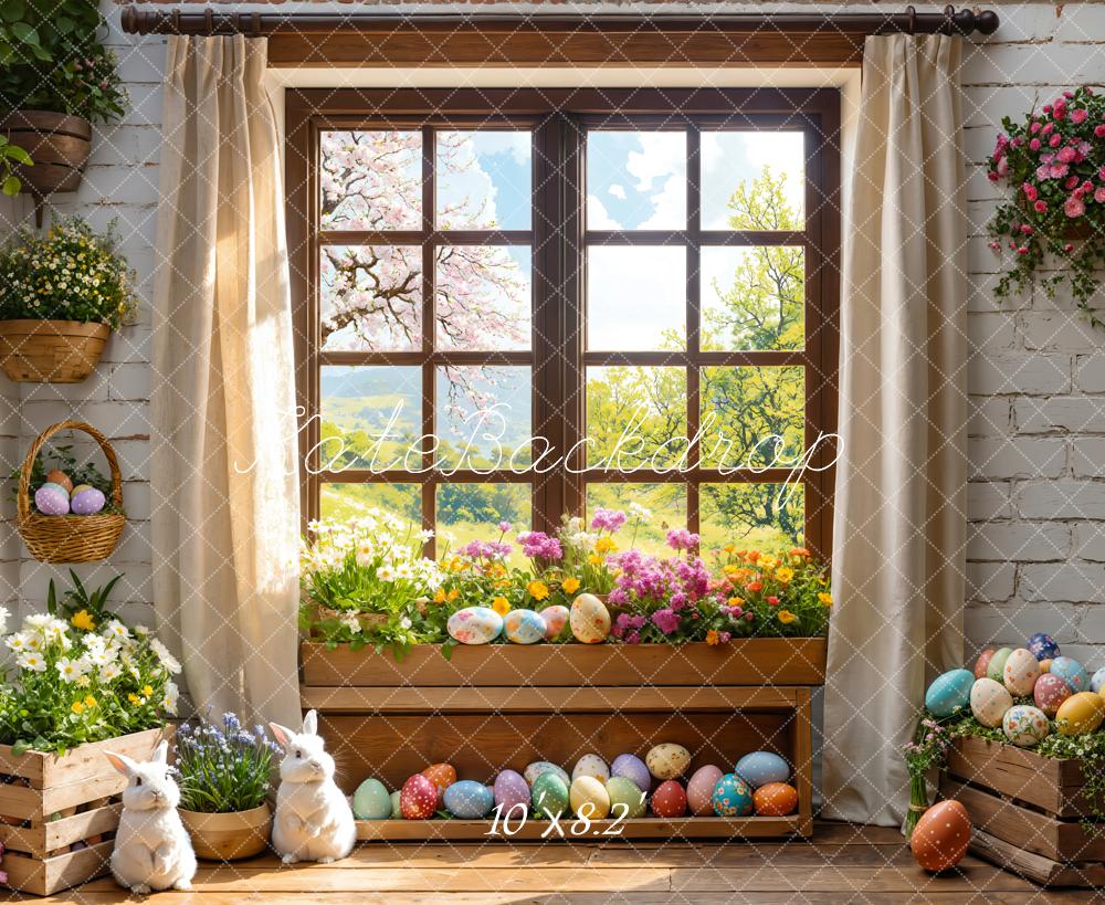 Cortinas de ventana de conejito de Pascua floral diseñadas por Emetselch