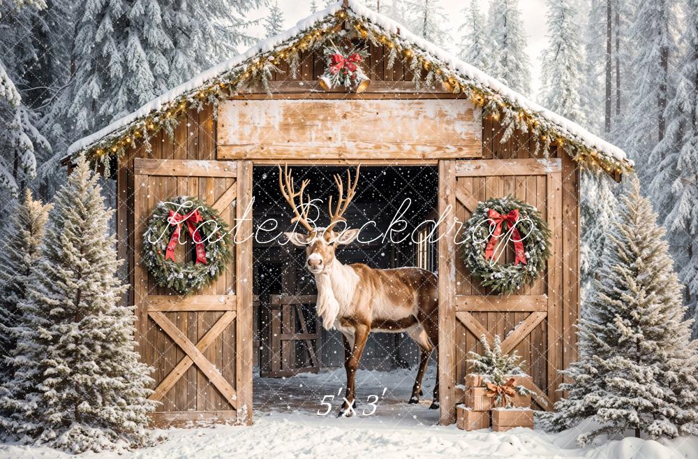 Fondo de cabaña de madera de reno navideño diseñado por Emetselch