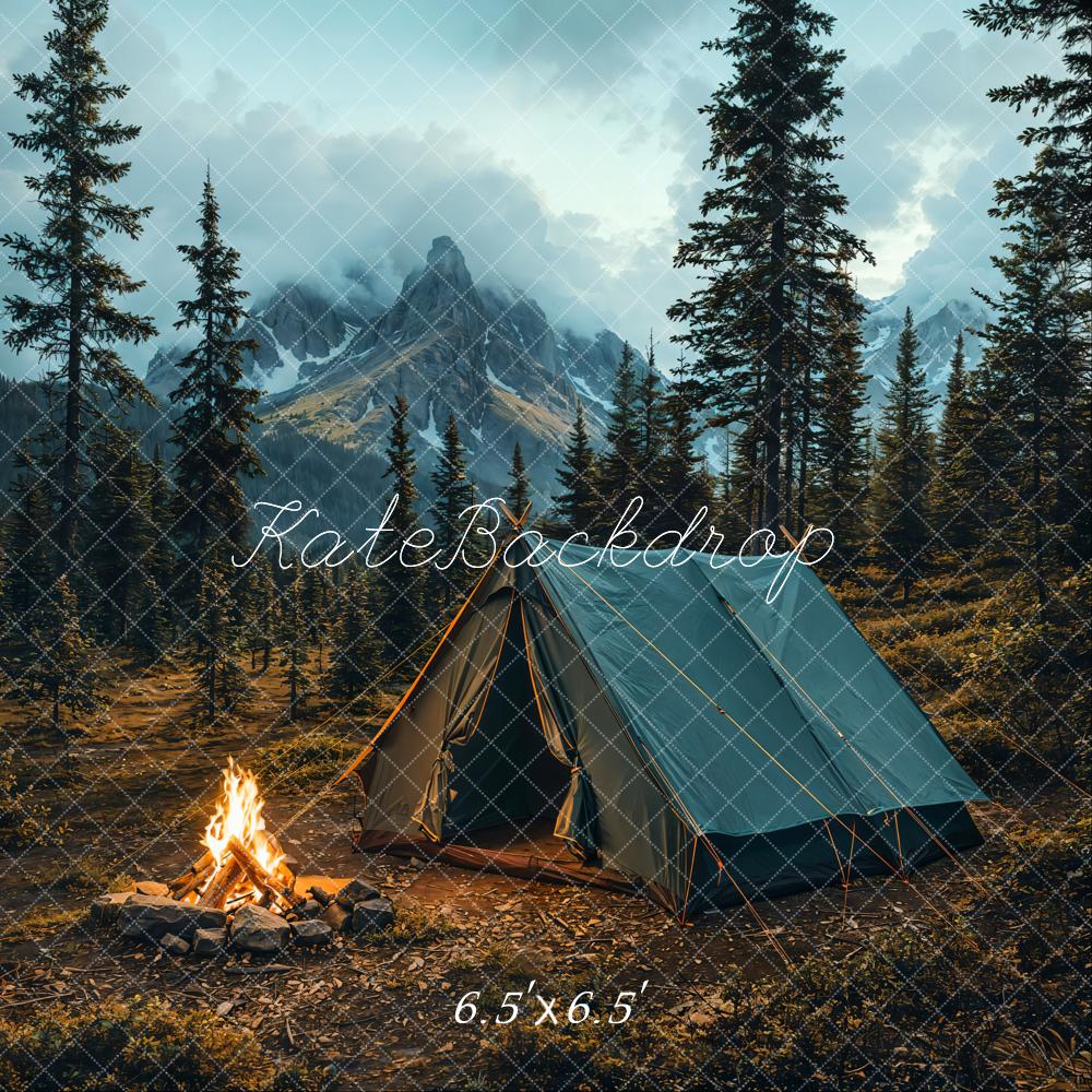 Kate Camping Tent Bonfire Mountain Forest Backdrop Designed by Emetselch