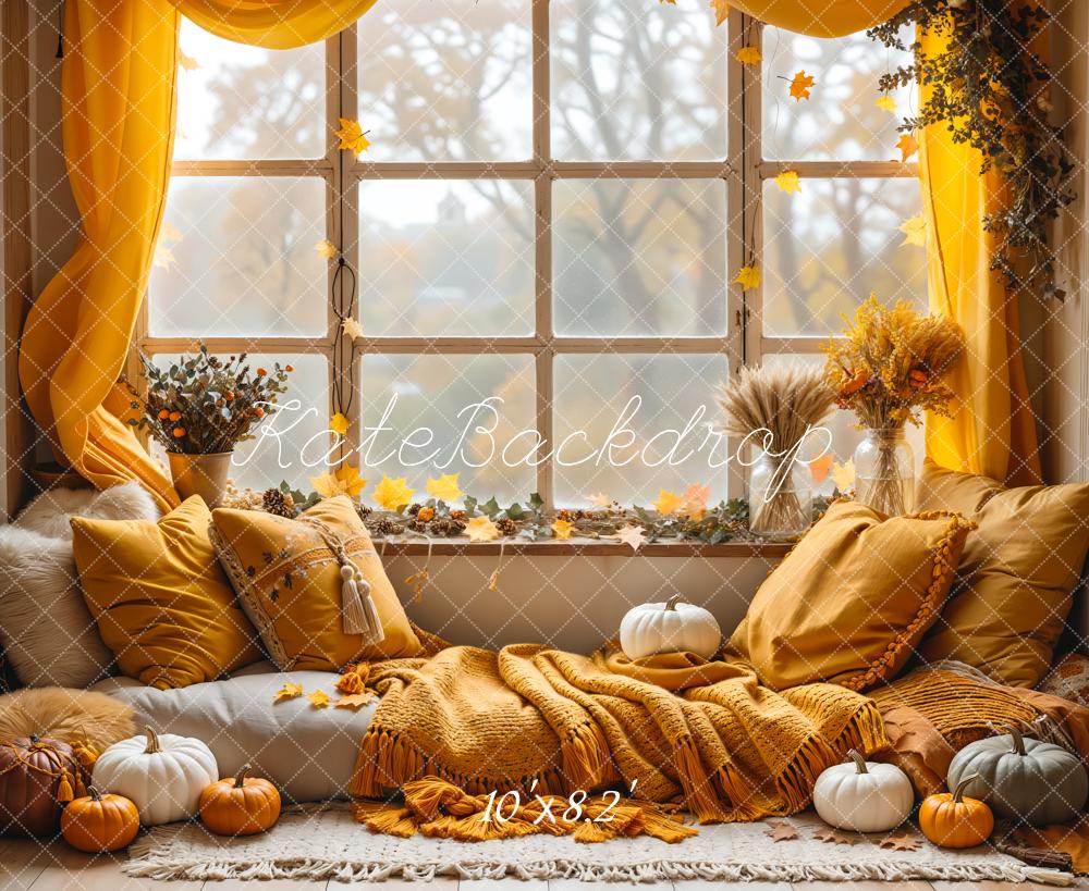 Kate Fall Boho Pumpkin Orange Curtain Frame Window Backdrop Designed by Emetselch