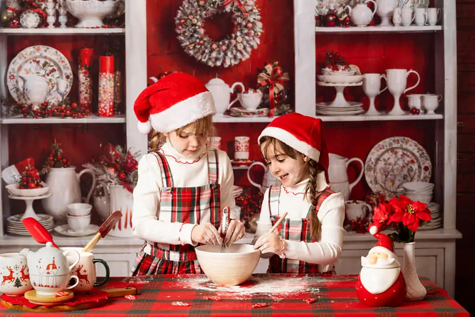 Kate Christmas Red Kitchen White Cupboard Backdrop Designed by Chain Photography