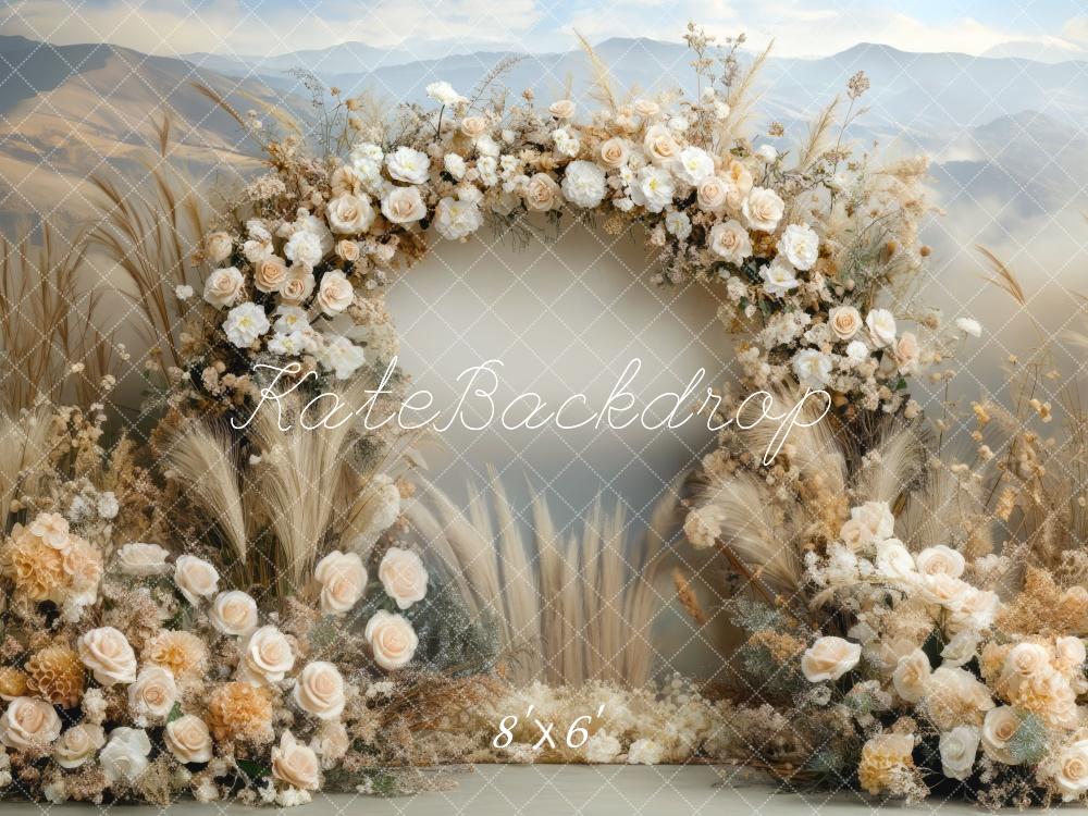 Kate Boho Floral Arch Beige Outdoor Backdrop Designed by Mini MakeBelieve