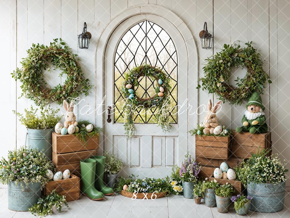 Kate Easter Bunny Spring Wreath Rustic Backdrop Designed by Emetselch