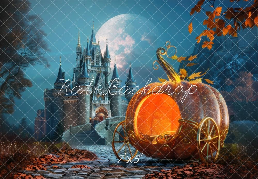 Fondo de calabaza de Halloween en el castillo diseñado por Mini MakeBelieve