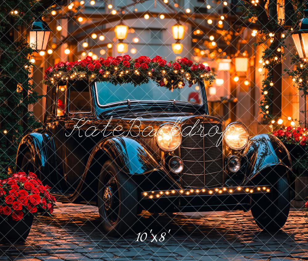 Fondo de rosas de coches vintage y luces diseñado por Emetselch