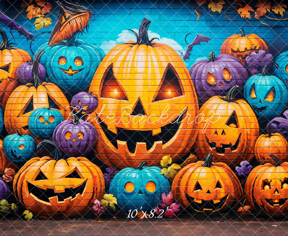 Halloween Graffiti Wall Pumpkin Lanterns Foto Achtergrond Designed by Emetselch