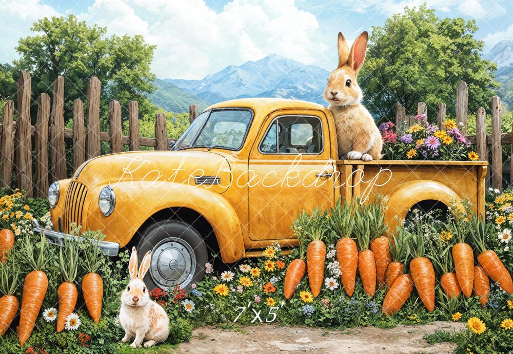 Kate Easter Bunny Carrot Yellow Truck Backdrop Designed by Emetselch