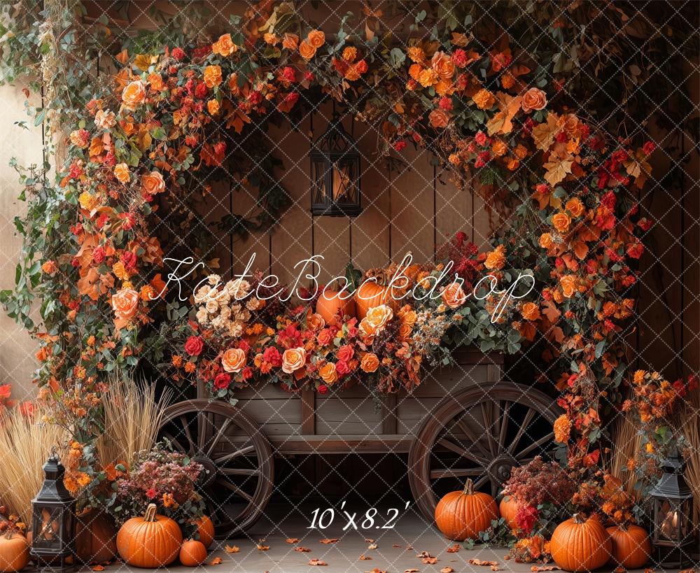 Arco de flores de otoño con calabazas Diseño de Patty Roberts