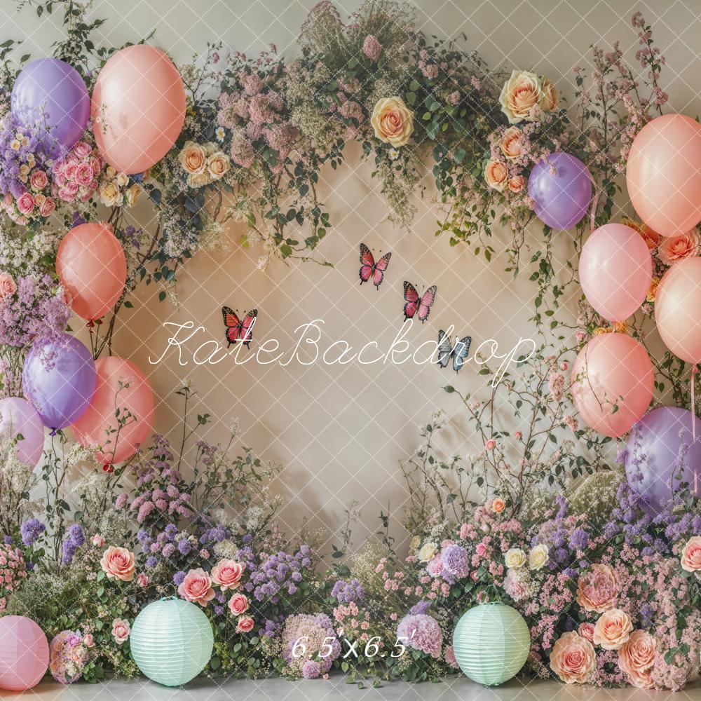 Arco de flores de primavera con globos y mariposas fondo diseñado por Emetselch