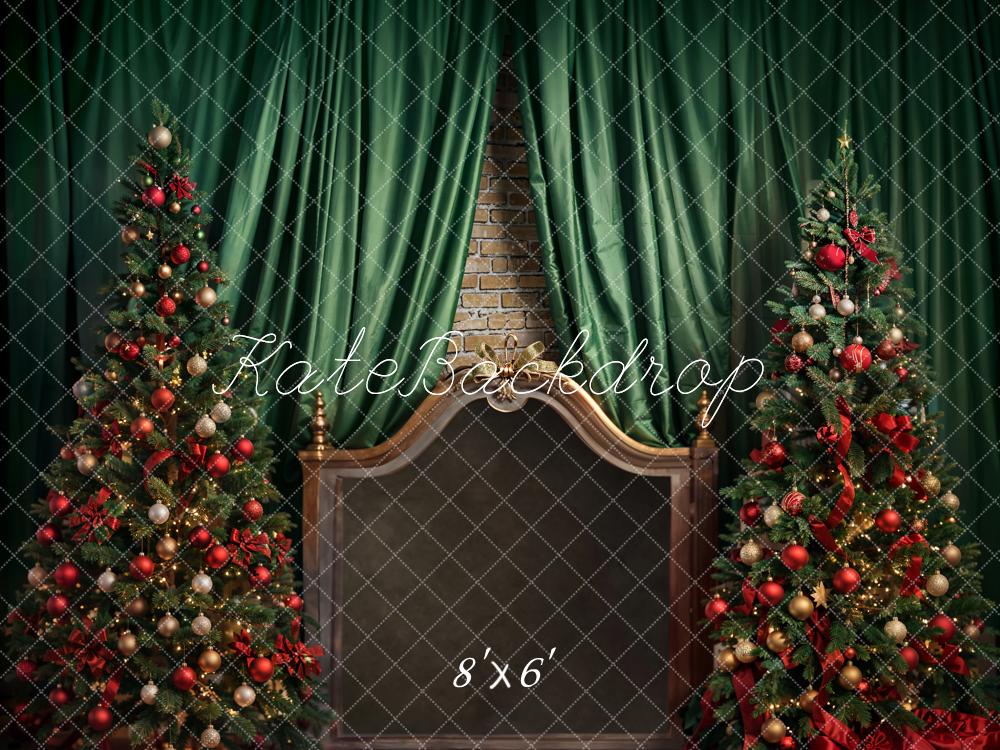 Kate Christmas Brown Headboard Green Curtain Backdrop Designed by Emetselch