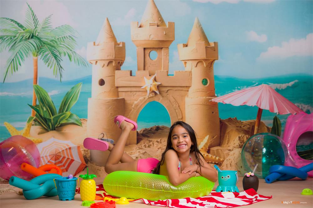 Kate Summer Sea Parasol Starfish Seashell Retro Sand Castle Backdrop Designed by Chain Photography