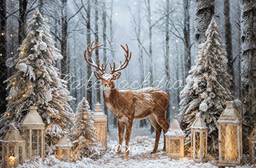 Kate Winter Forest Christmas Tree Elk Backdrop Designed by Emetselch