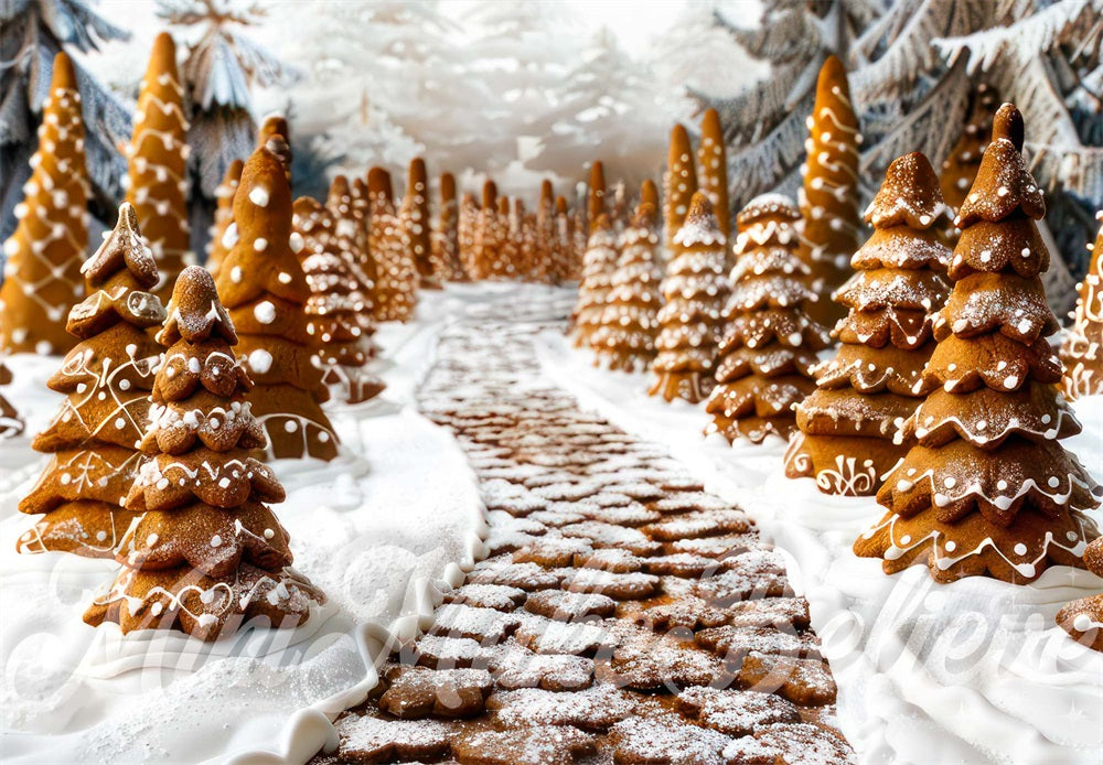 Winter Dreamy Brown Gingerbread Forest Foto Achtergrond Ontworpen door Mini MakeBelieve