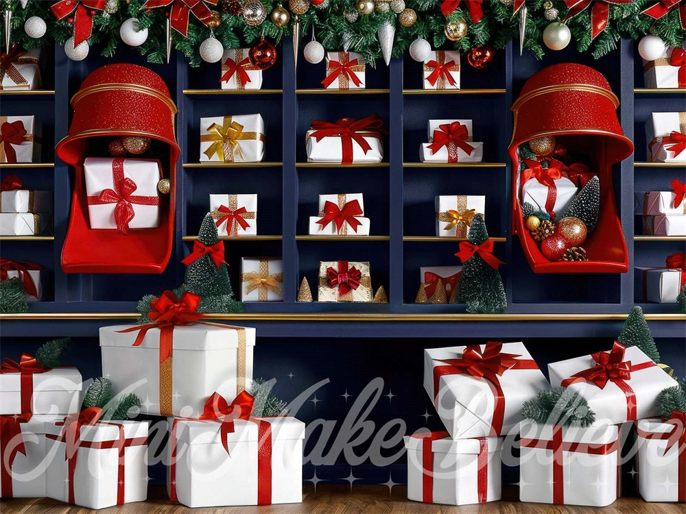 Kerst Indoor Cadeauwinkel Achtergrond Ontworpen door Mini MakeBelieve