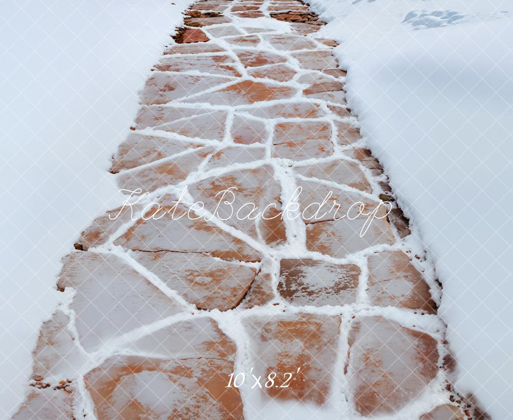 Kate White Snow Brown Stone Road Floor Backdrop Designed by Emetselch