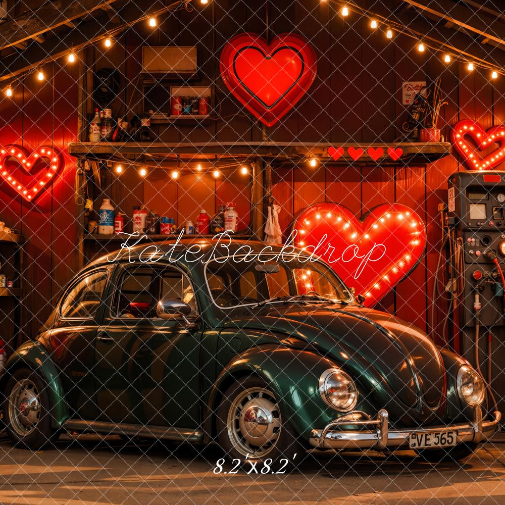 Kate Valentine Retro Car Heart Garage Backdrop Designed by Emetselch