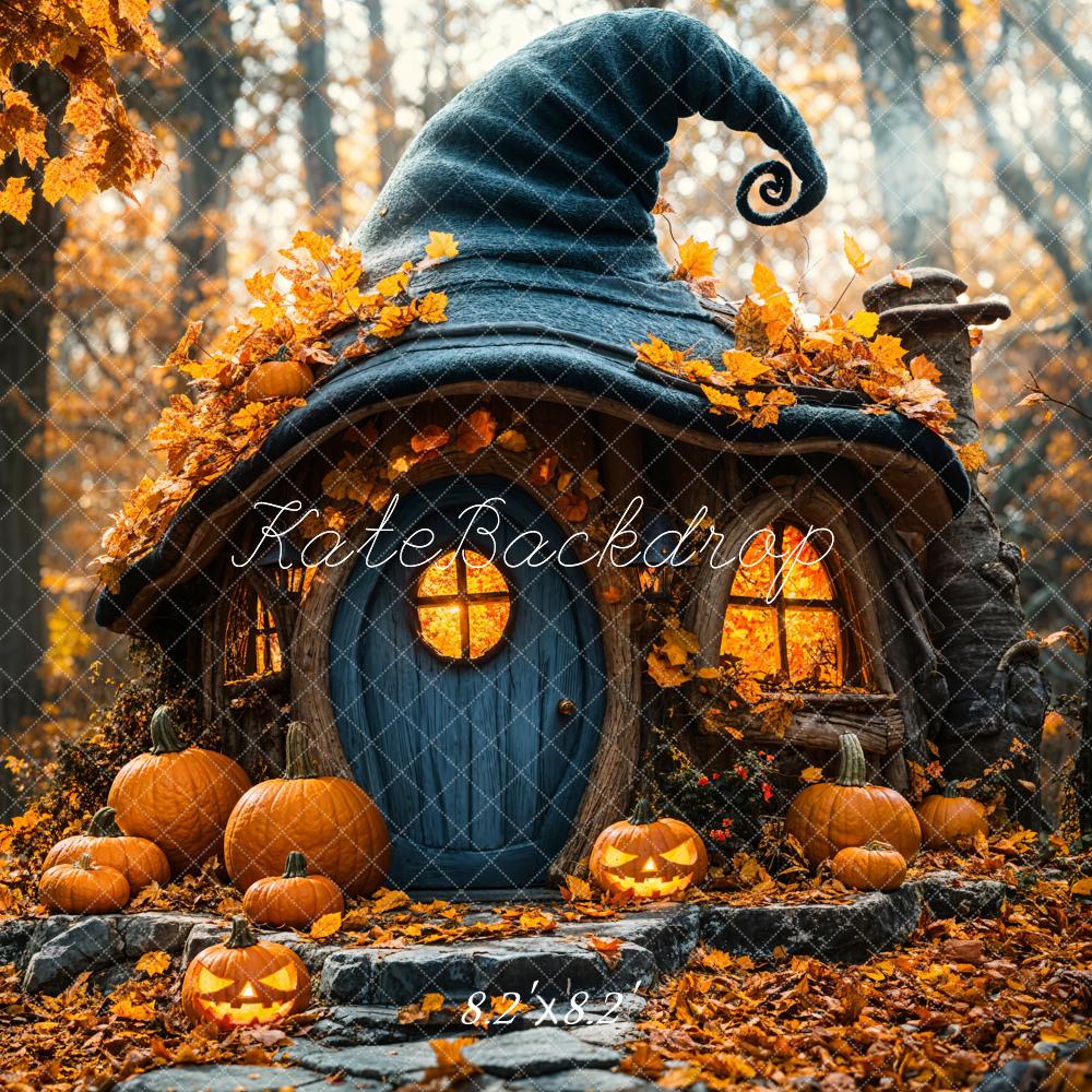 Cappello da strega di zucca di Halloween Cottage Sfondo Designed by Emetselch