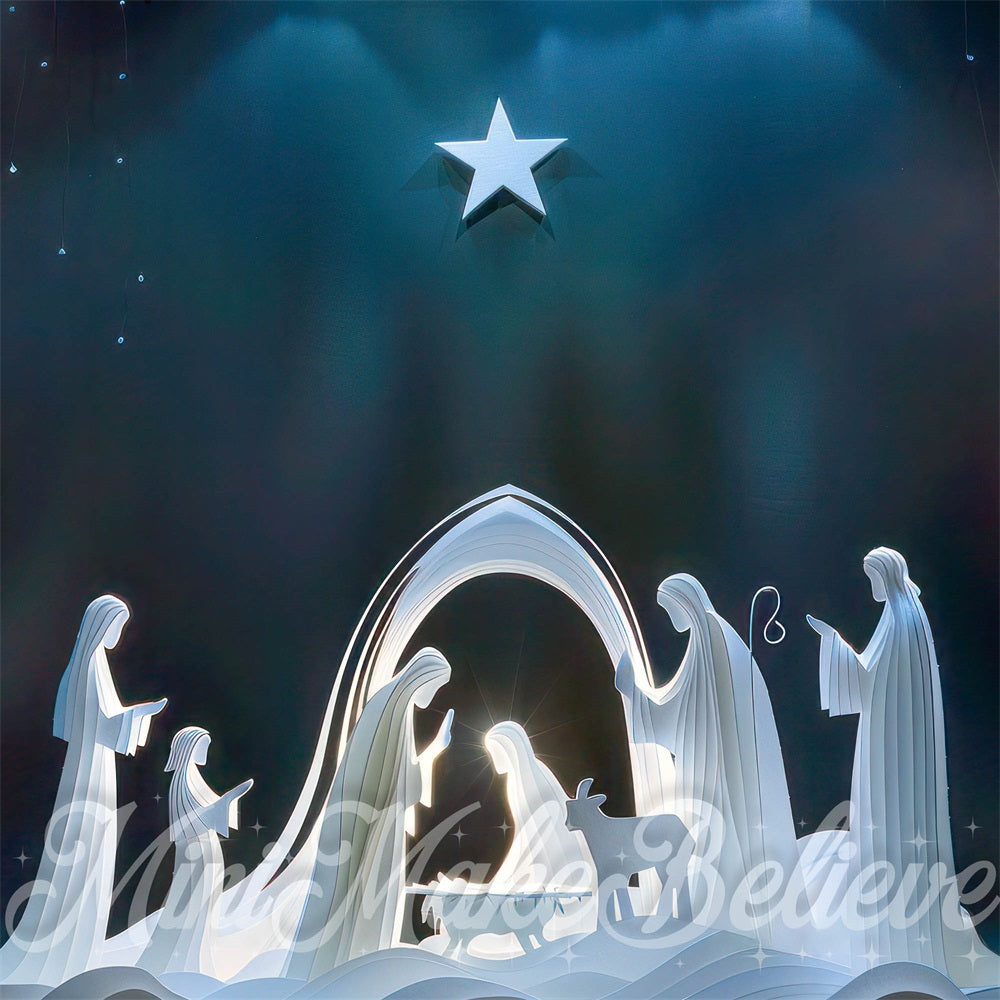 Kate Christmas White Abstract Art Nativity Backdrop Designed by Mini MakeBelieve