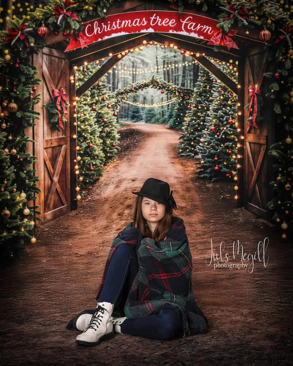 Foresta di Alberi di Natale Farm Porta in Legno Sfondo progettato da Emetselch