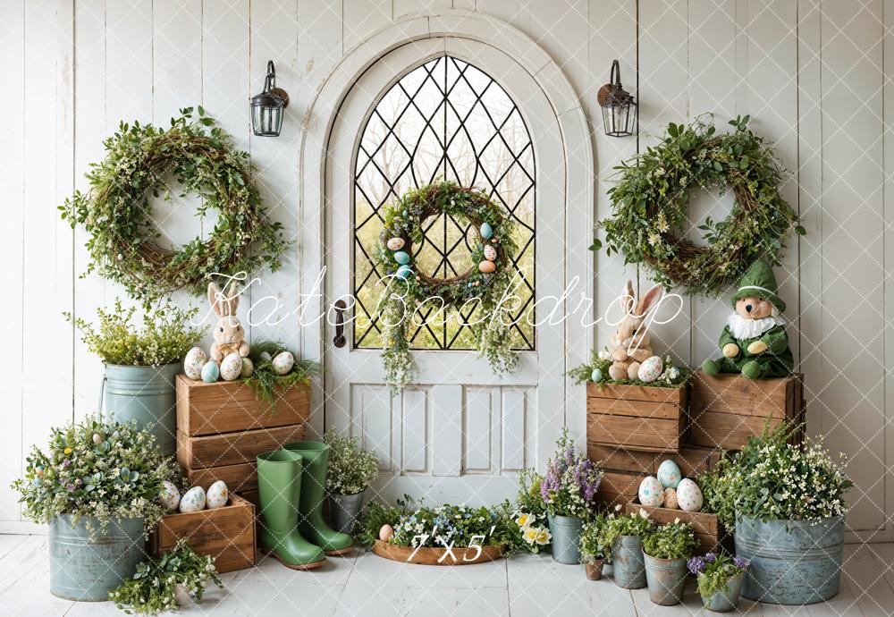 Easter Bunny Spring Wreath Rustic Backdrop Designed by Emetselch