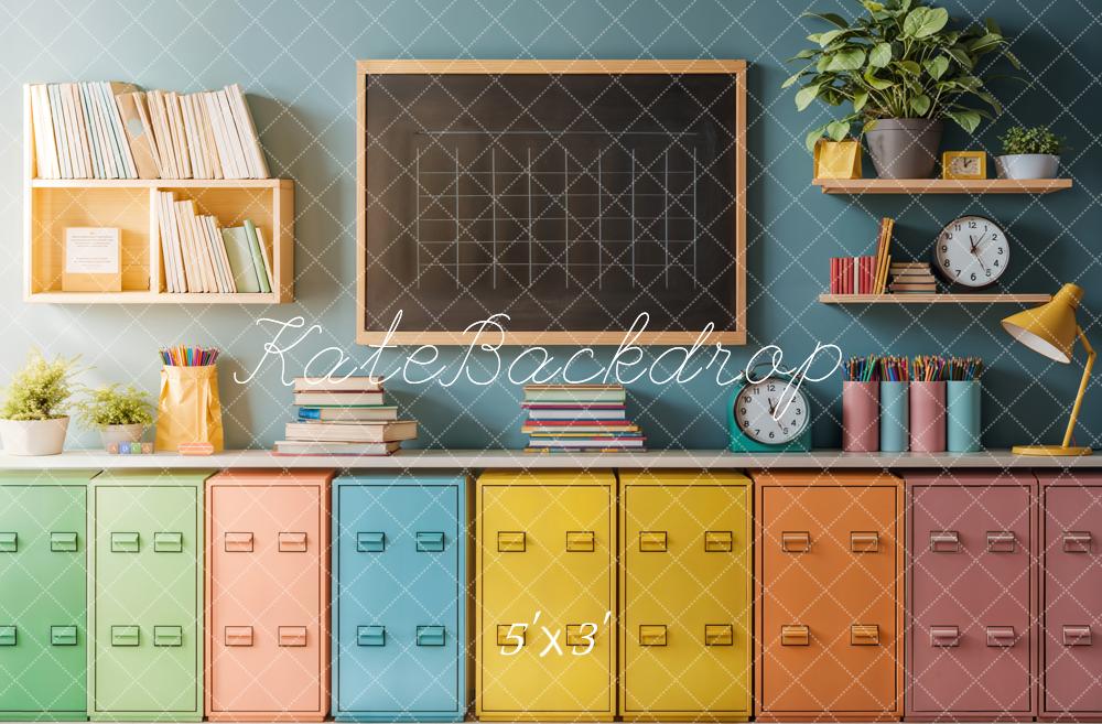 Back to School Kleurrijke Lockers Krijtbord Foto Achtergrond Designed by Emetselch