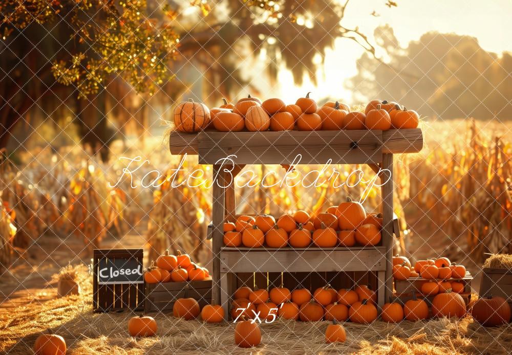 Kate Fall Rustic Pumpkin Stand Golden Harvest Field Backdrop Designed by Patty Robert