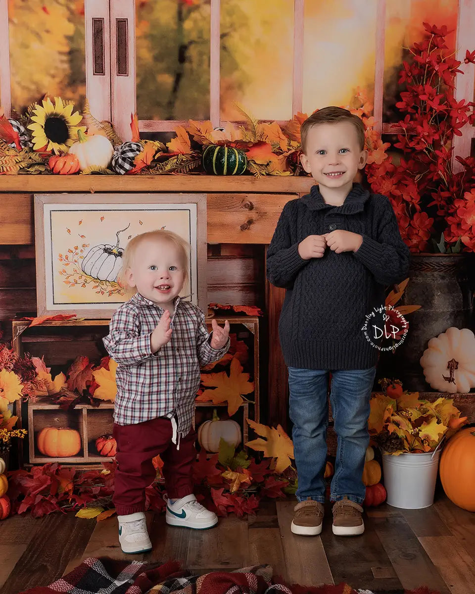 Kate Fall Backdrop Pumpkin Halloween Thanksgiving Sunflower Window Designed by Uta Mueller Photography