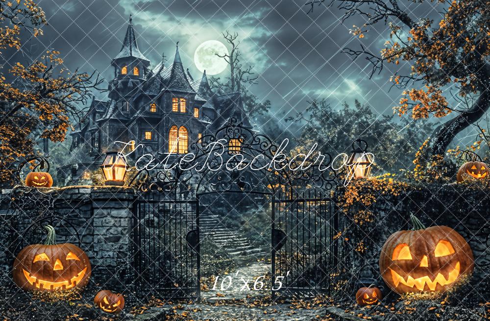 Kate Halloween Forest Pumpkin Black Retro Castle Backdrop Designed by Chain Photography