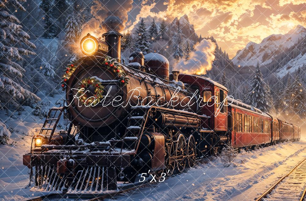 Kate Christmas Polar Train Sunset Snowy Backdrop Designed by Emetselch