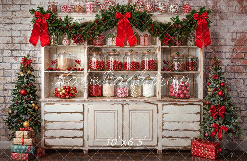 Kate Christmas Kitchen White Cabinets Candy Brick Wall Backdrop Designed by Emetselch