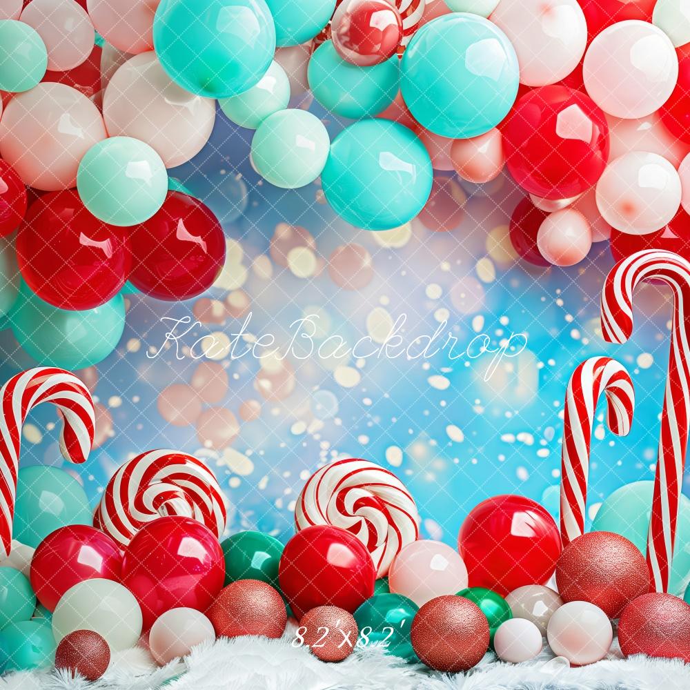 Kate Christmas Cake Smash Red Blue Balloon Arch Candy Cane Backdrop Designed by Patty Robert