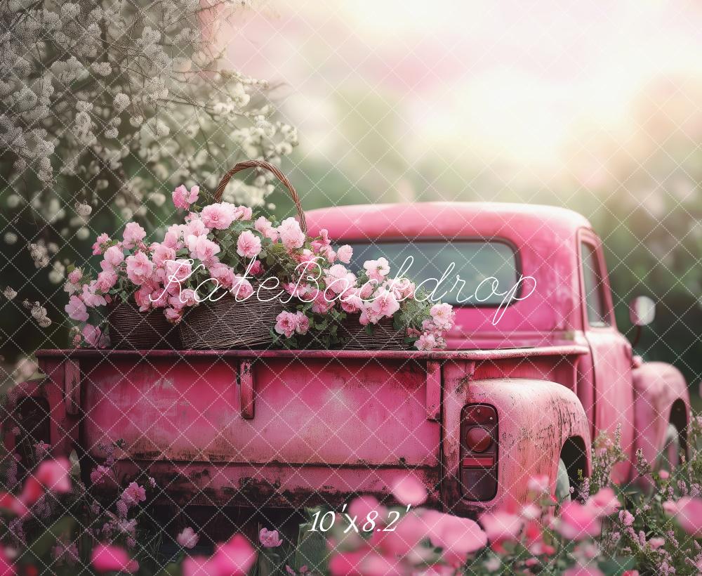 Kate Valentine Pink Truck Flower Garden Backdrop Designed by Patty Roberts