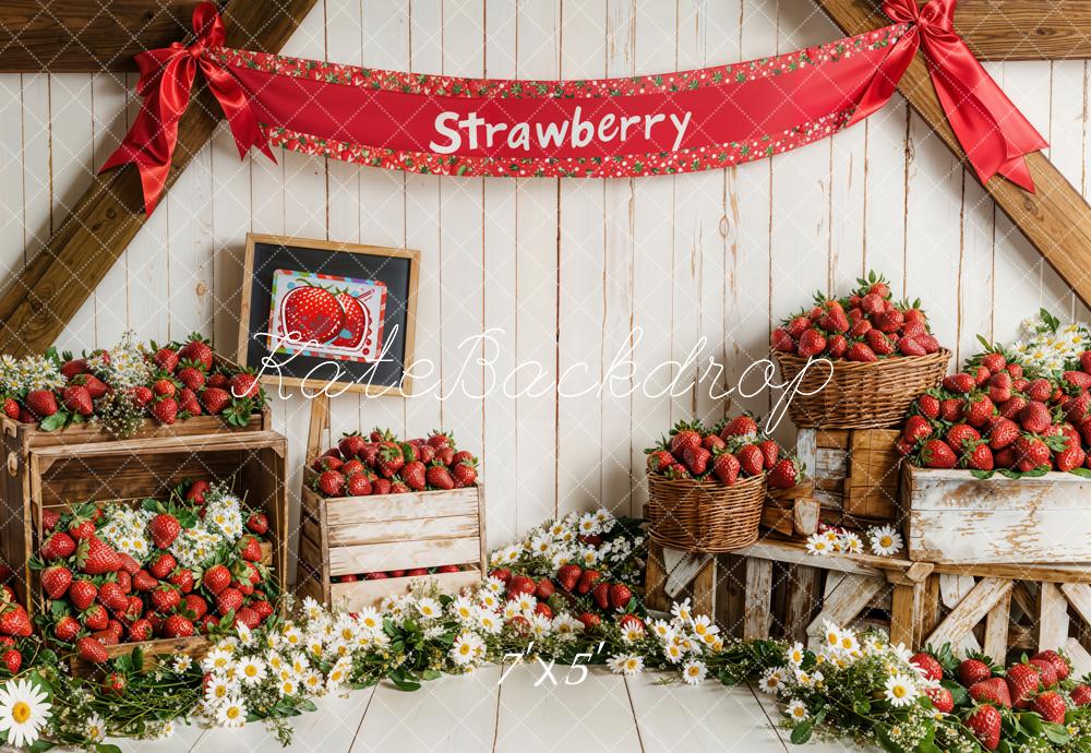 Kate Spring Strawberry Floral Rustic Backdrop Designed by Emetselch