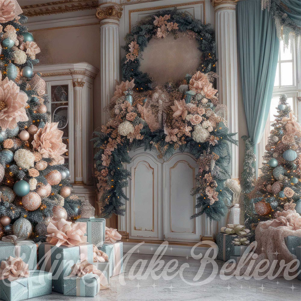 TEST Kate Christmas Pink Flower Vintage White Arched Door Backdrop Designed by Mini MakeBelieve