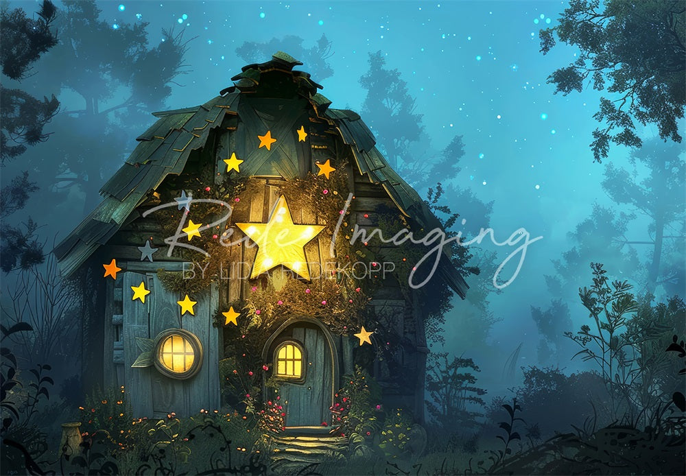 Kate Dreamy Forest Enchanted Star Wooden Hut Backdrop Designed by Lidia Redekopp