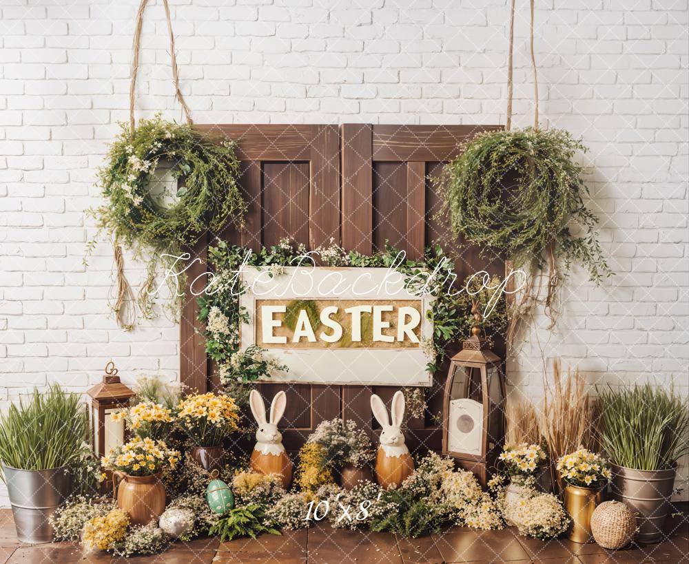 Kate Easter Bunny Flowers Rustic Door Backdrop Designed by Emetselch