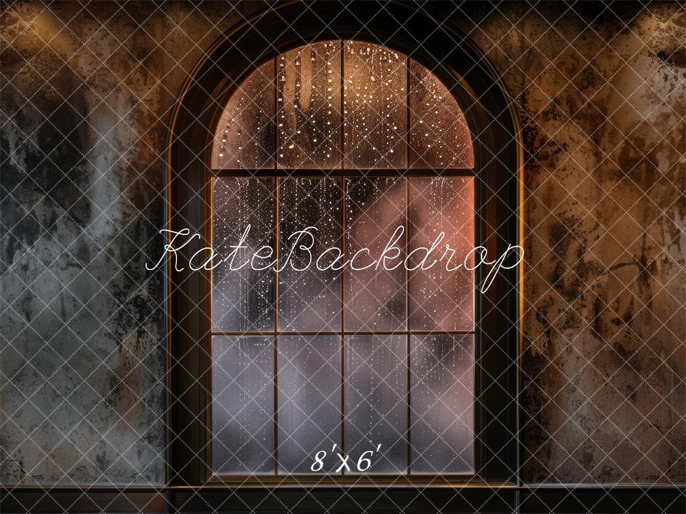 Kate Vintage Arched Window Rain Backdrop Designed by Mini MakeBelieve